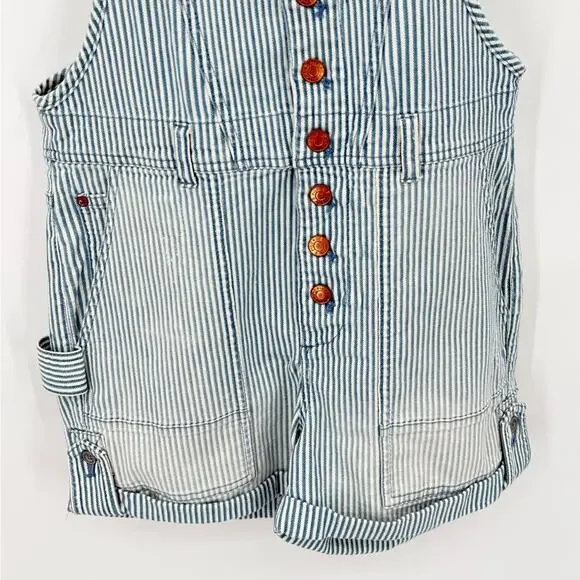 Anthropologie Pilcro Railroad Denim Stripes Overalls Romper Shortall Shorts 27 - Picture 6 of 12